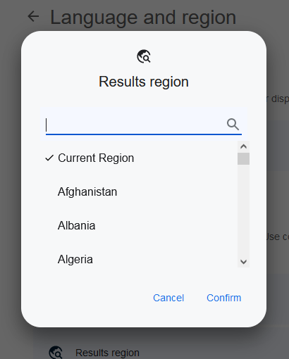 Google select region for results